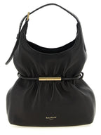 Schwarze Lammleder-Schultertasche Balmain