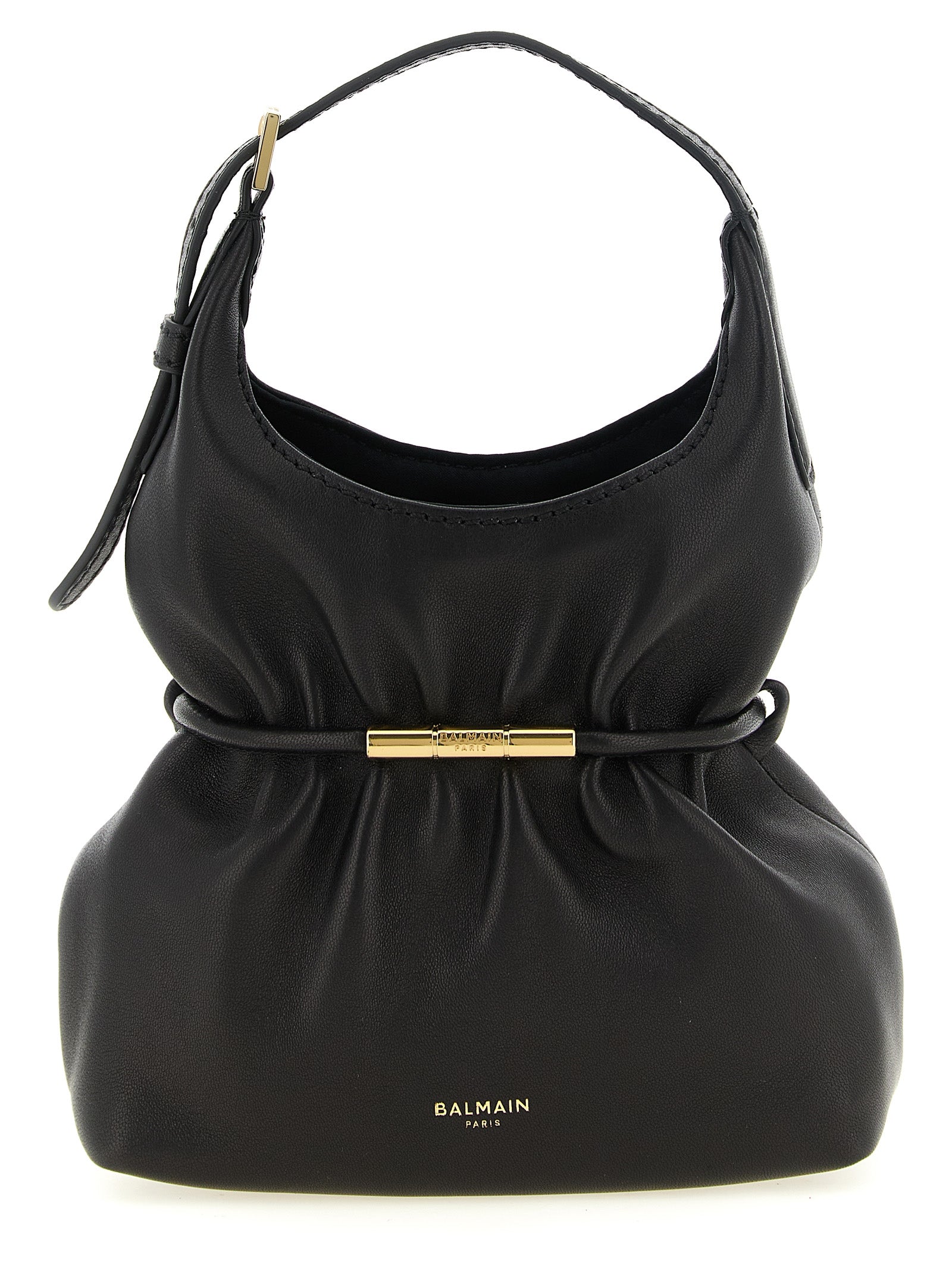 Schwarze Lammleder-Schultertasche Balmain
