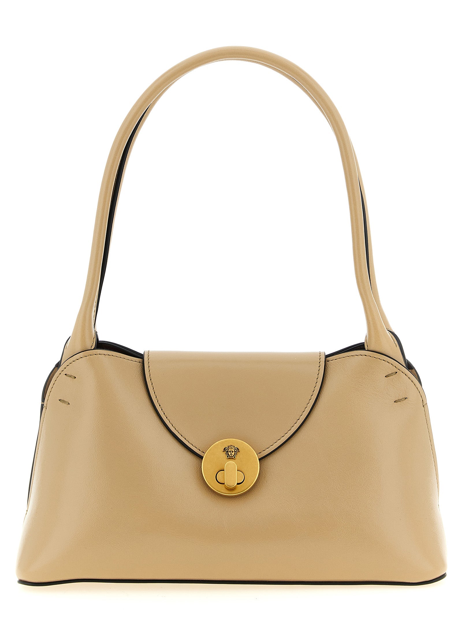 Beigefarbene Kalbshaut Schultertasche Versace