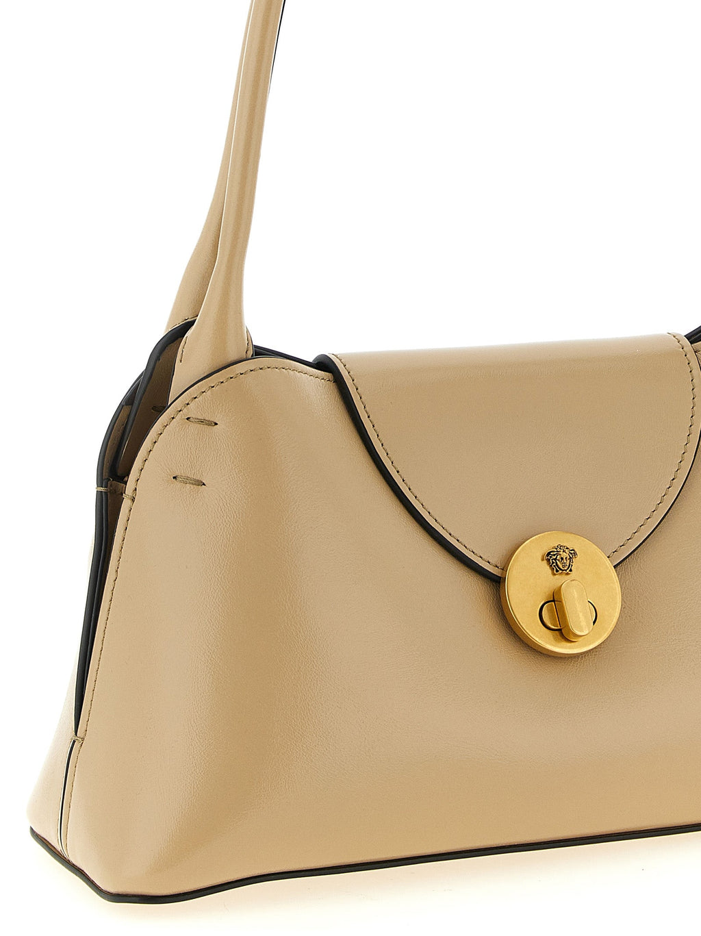 Beigefarbene Kalbshaut Schultertasche Versace