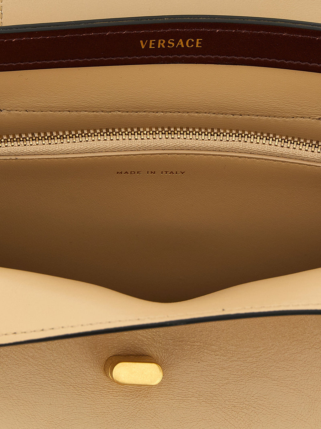 Beigefarbene Kalbshaut Schultertasche Versace