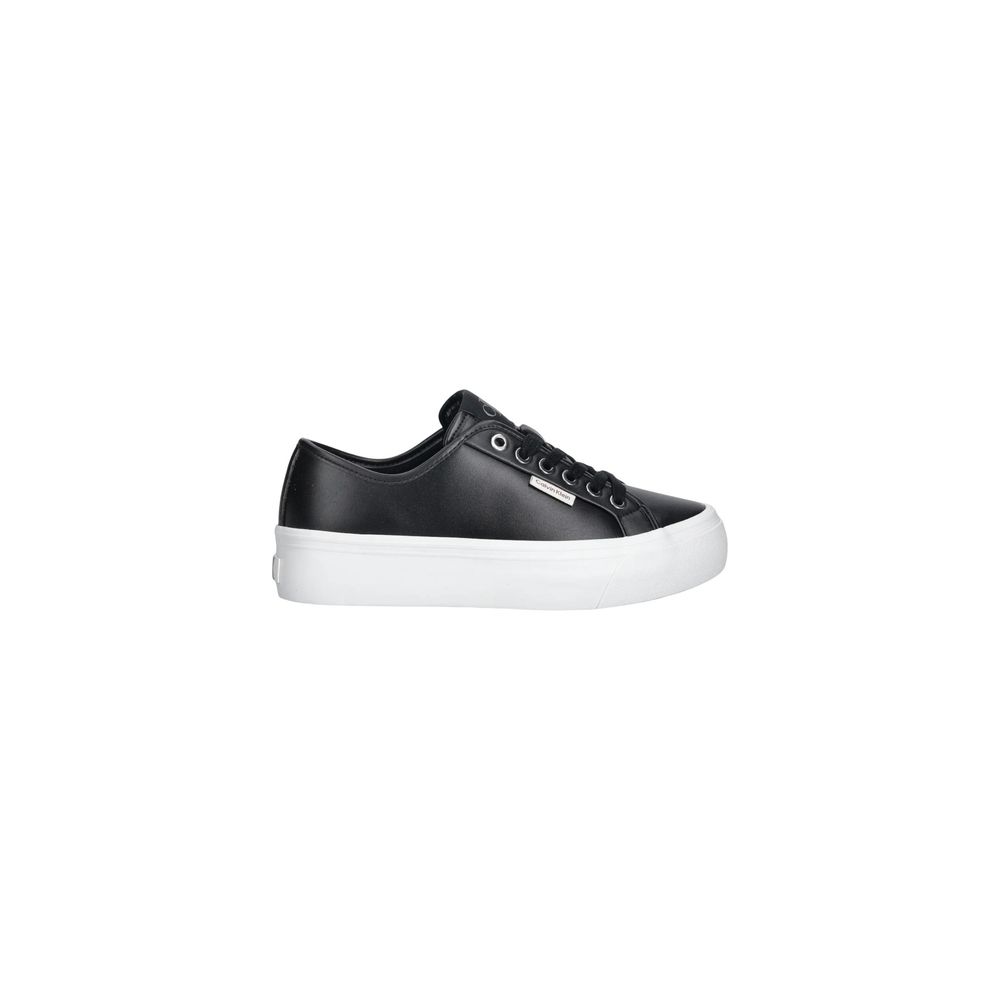 Schwarze Leder Low-Top-Sneaker Calvin Klein Jeans