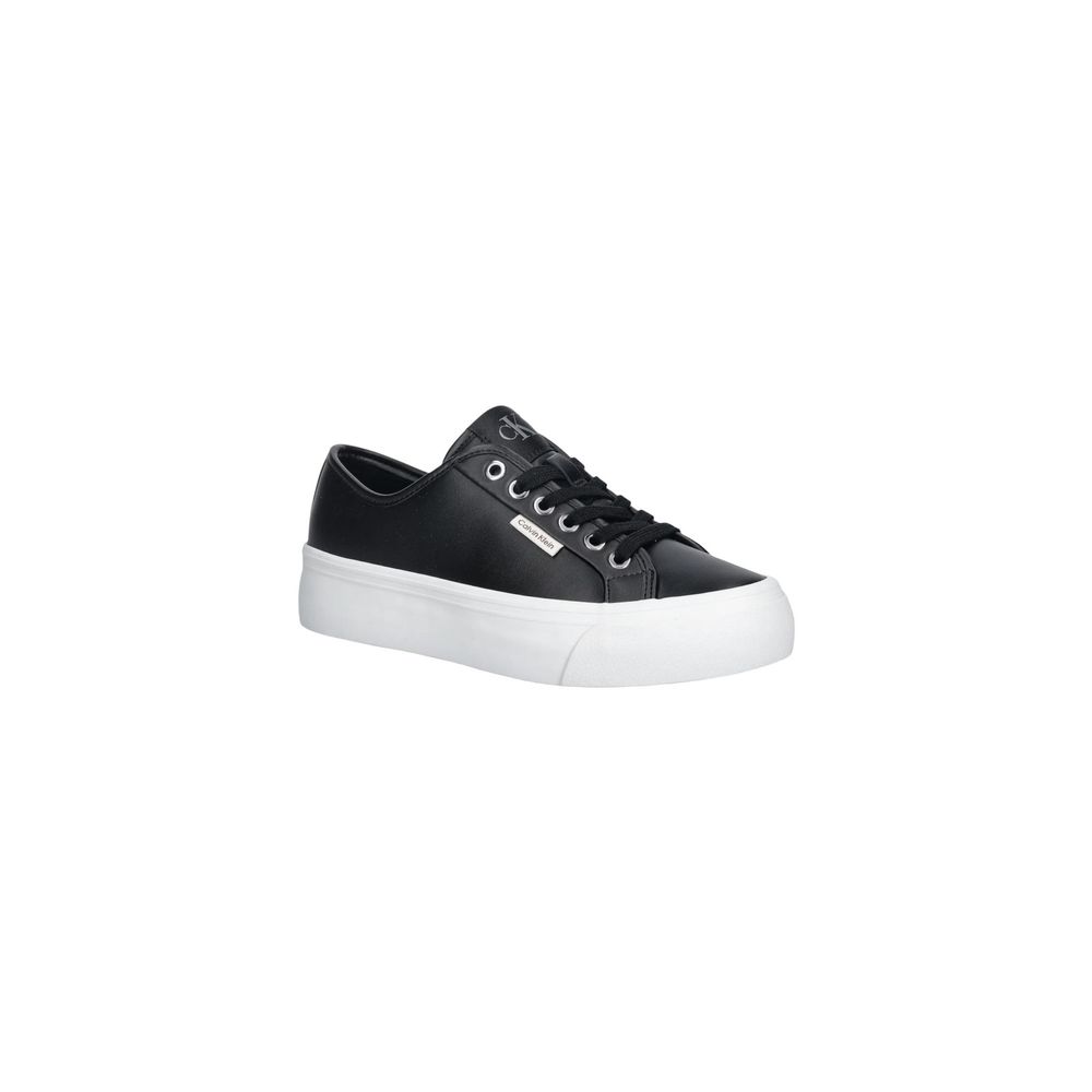 Schwarze Leder Low-Top-Sneaker Calvin Klein Jeans