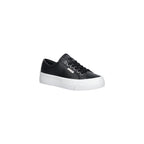 Schwarze Leder Low-Top-Sneaker Calvin Klein Jeans