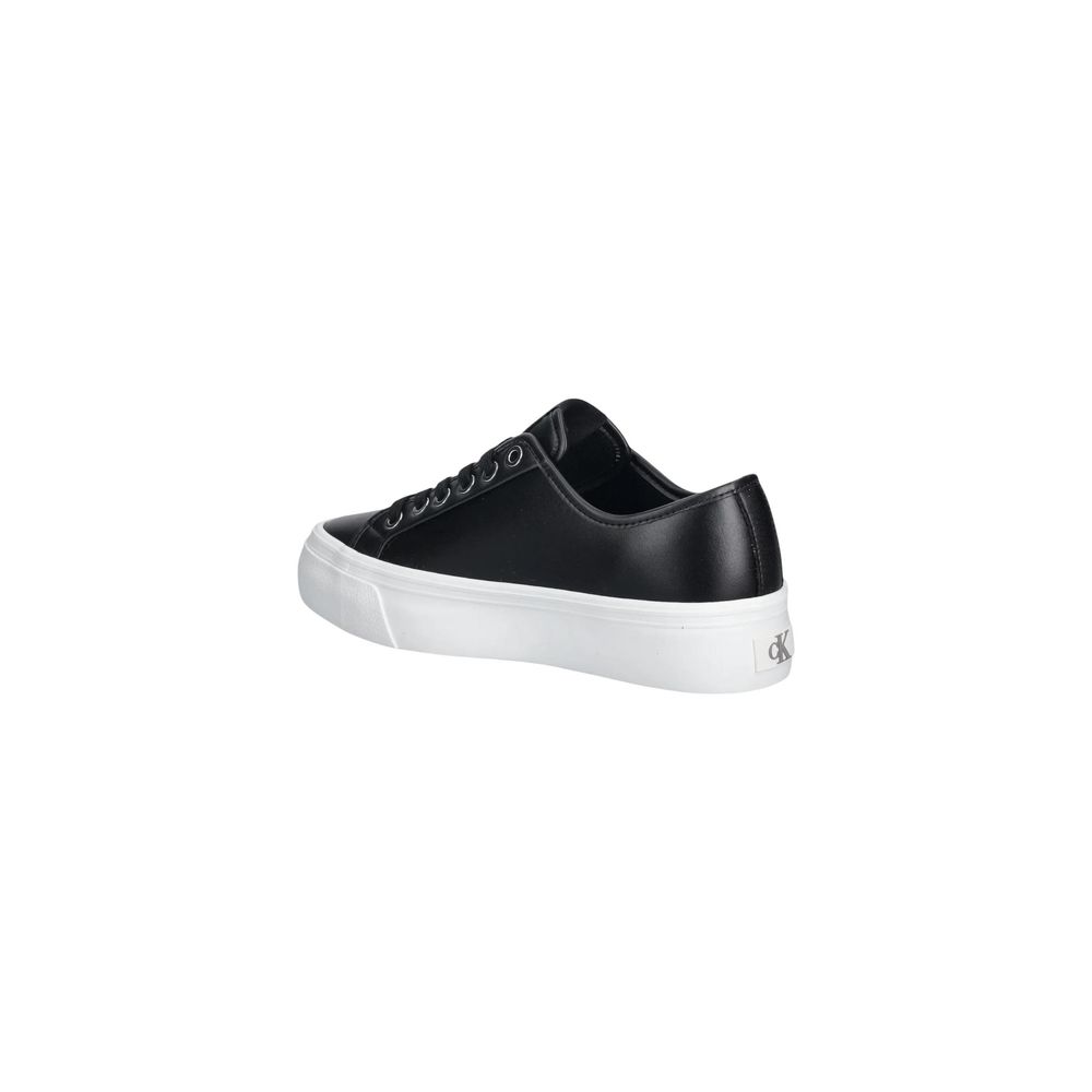 Schwarze Leder Low-Top-Sneaker Calvin Klein Jeans