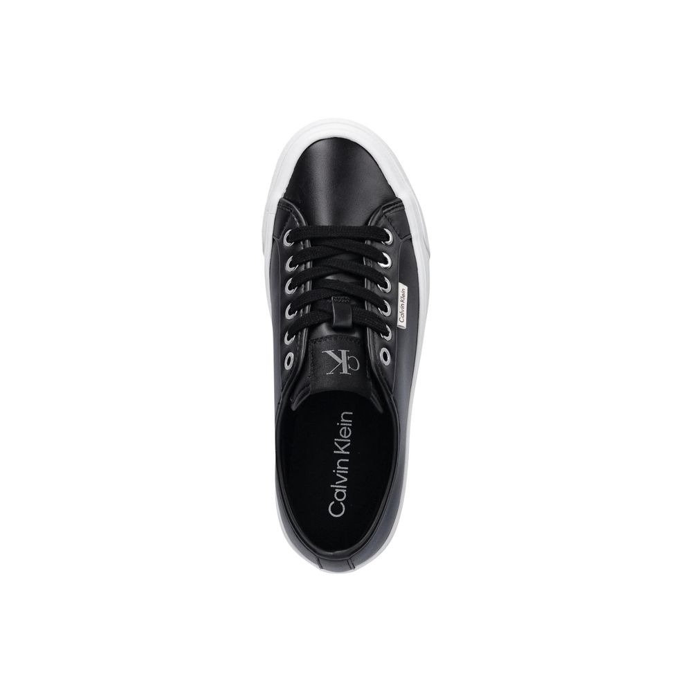 Schwarze Leder Low-Top-Sneaker Calvin Klein Jeans