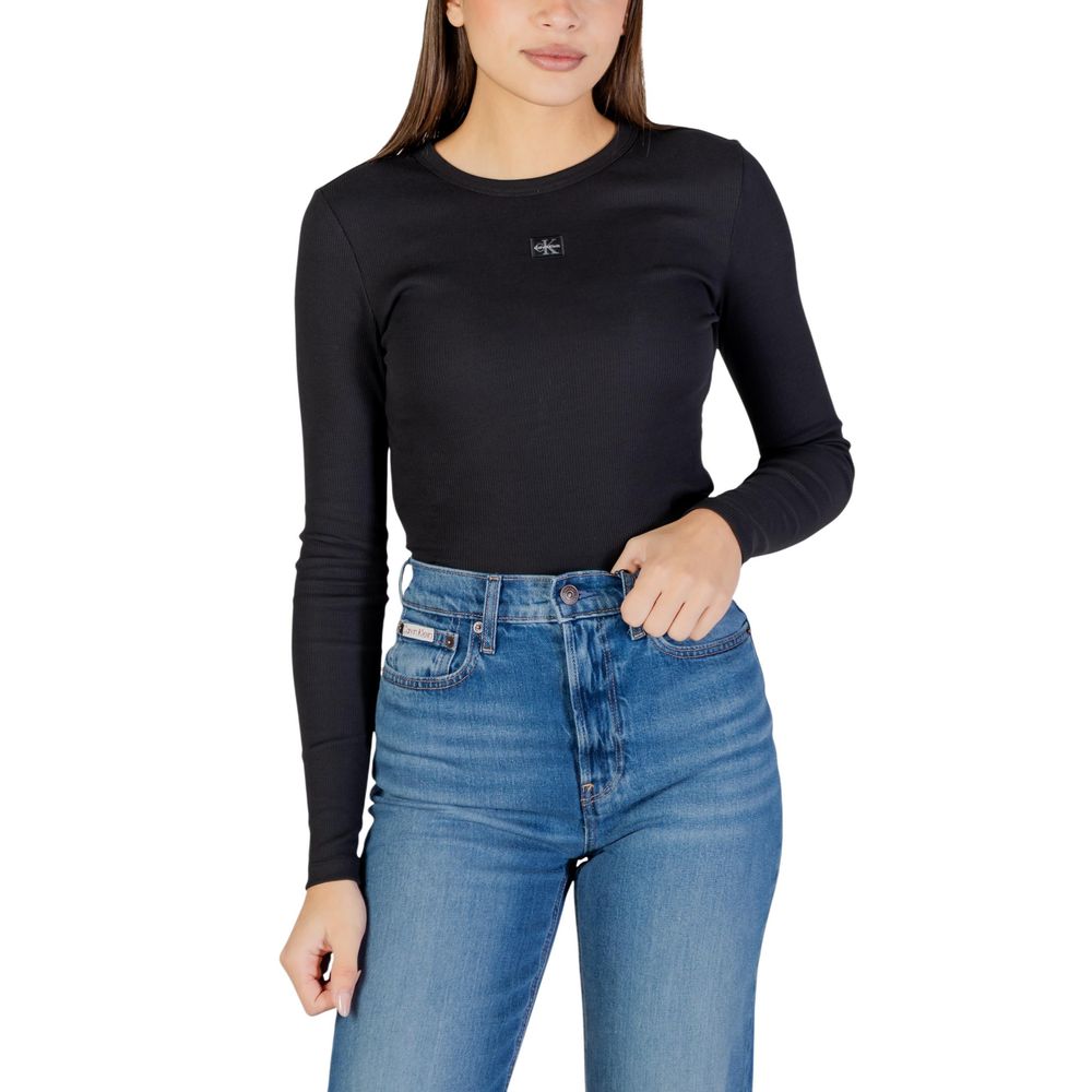 Schwarzes Langarm-T-Shirt aus Baumwolle Calvin Klein Jeans