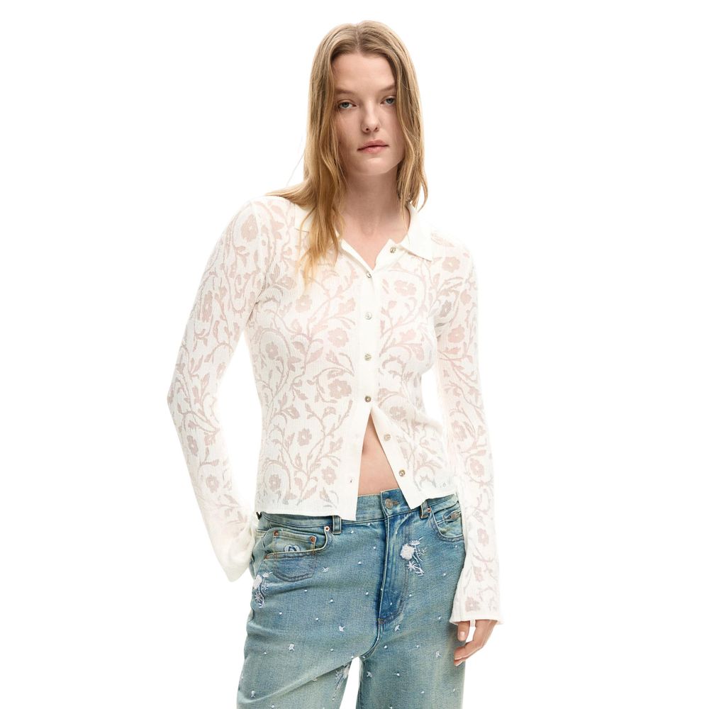 Langärmeliges T-Shirt aus Viskose in Creme Desigual