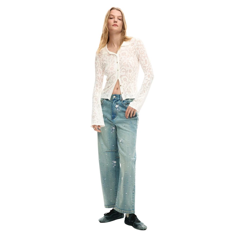 Langärmeliges T-Shirt aus Viskose in Creme Desigual