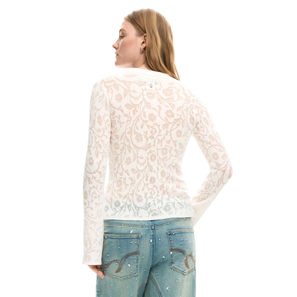 Langärmeliges T-Shirt aus Viskose in Creme Desigual