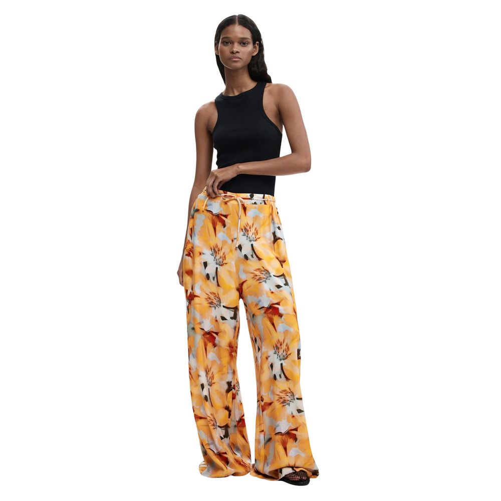 Orange Viscose Casual Pants Desigual