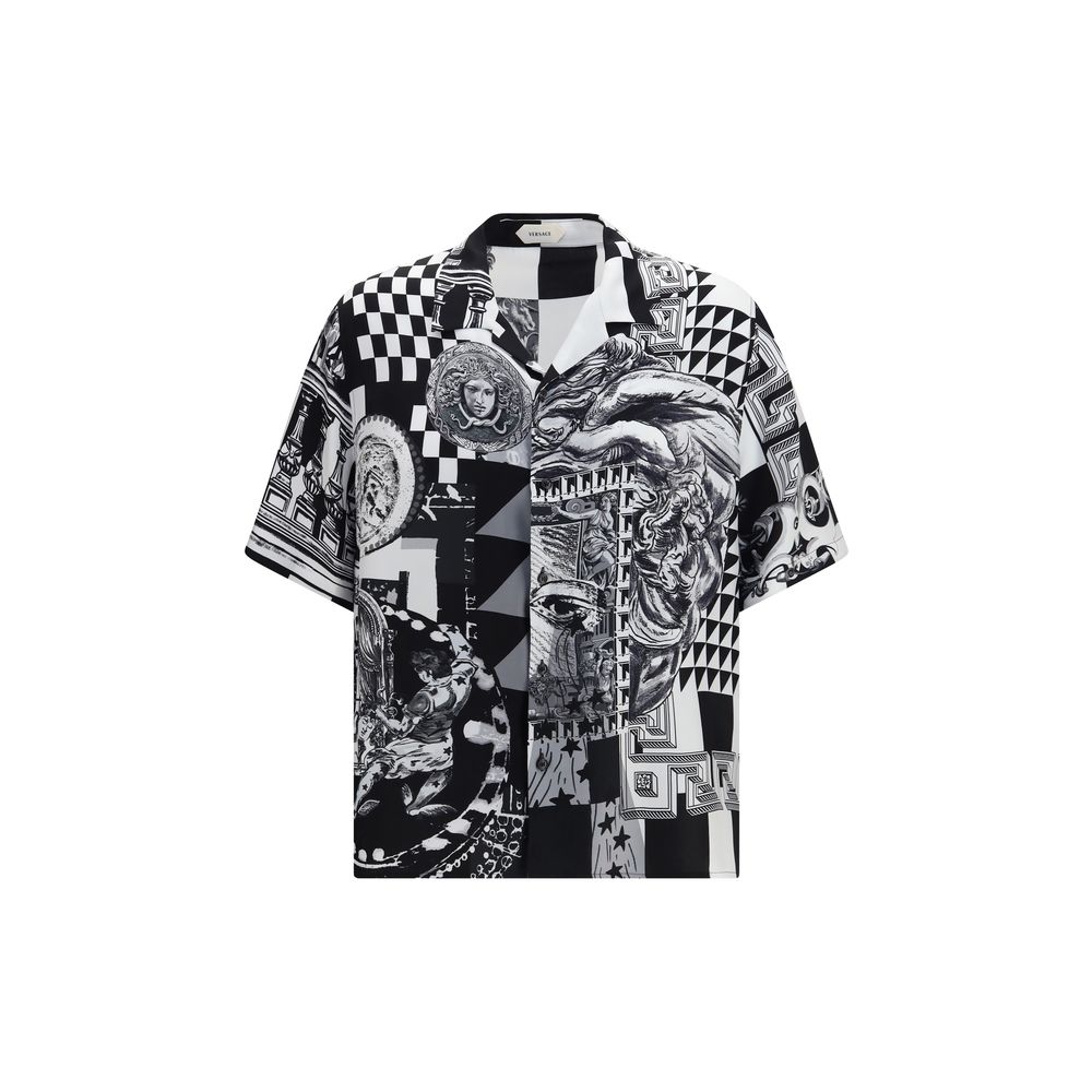 Schwarzes Seiden-Shirt mit kurzen Ärmeln Versace