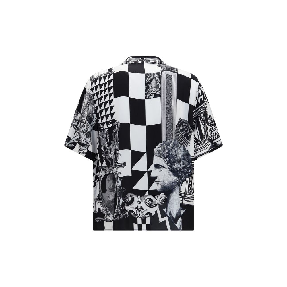 Schwarzes Seiden-Shirt mit kurzen Ärmeln Versace