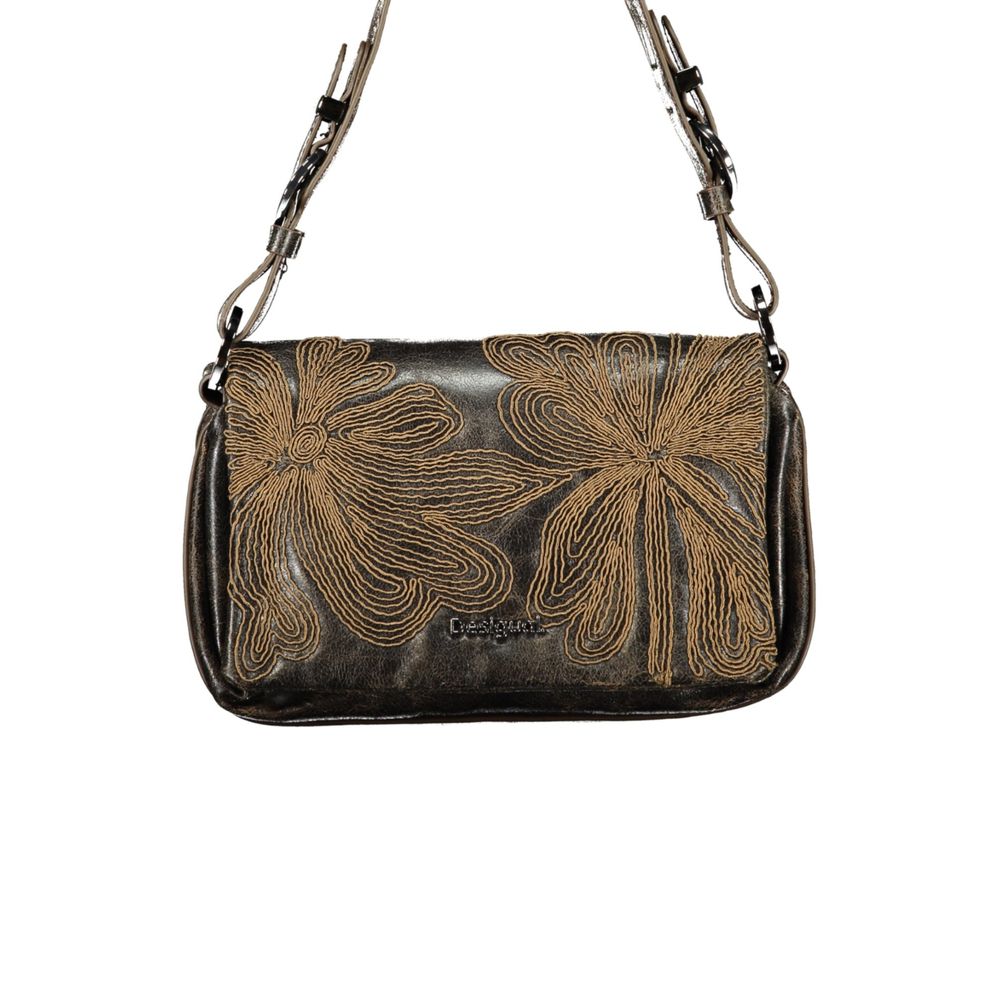 Braune Damenhandtasche aus Polyurethan mit Stickerei und Magnetverschluss Desigual