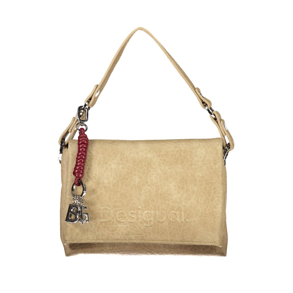 Beige Damen-Handtasche aus Polyurethan mit abnehmbarem Gurt und Fächern Desigual