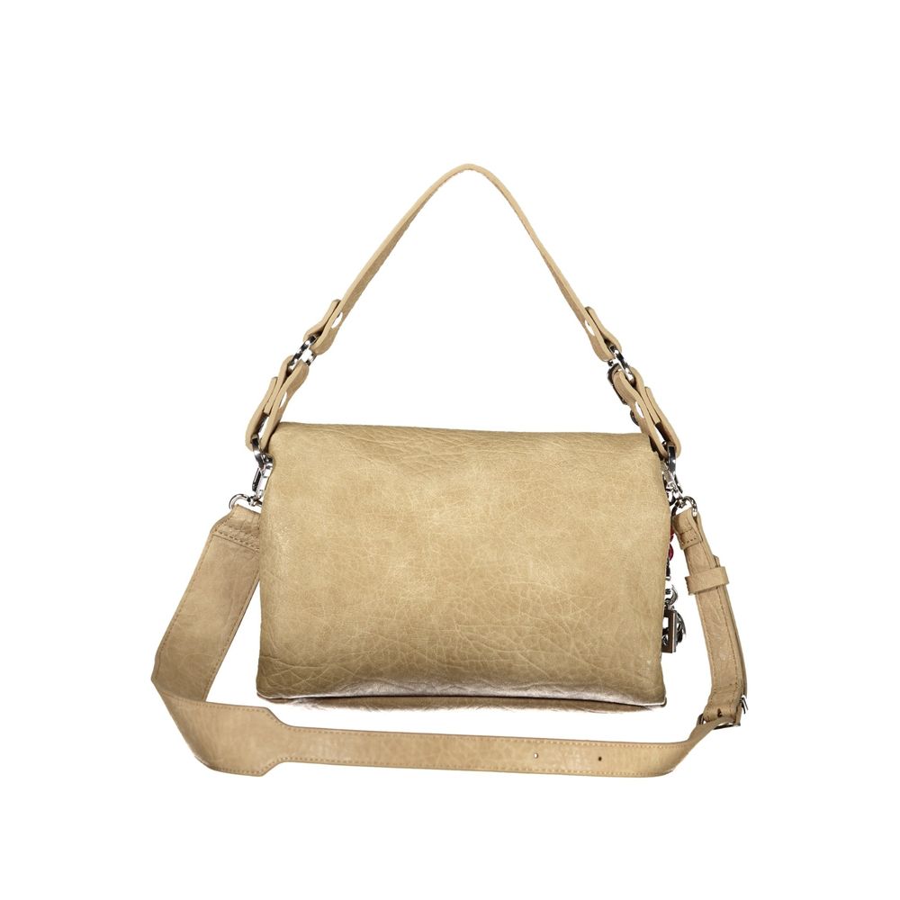 Beige Damen-Handtasche aus Polyurethan mit abnehmbarem Gurt und Fächern Desigual
