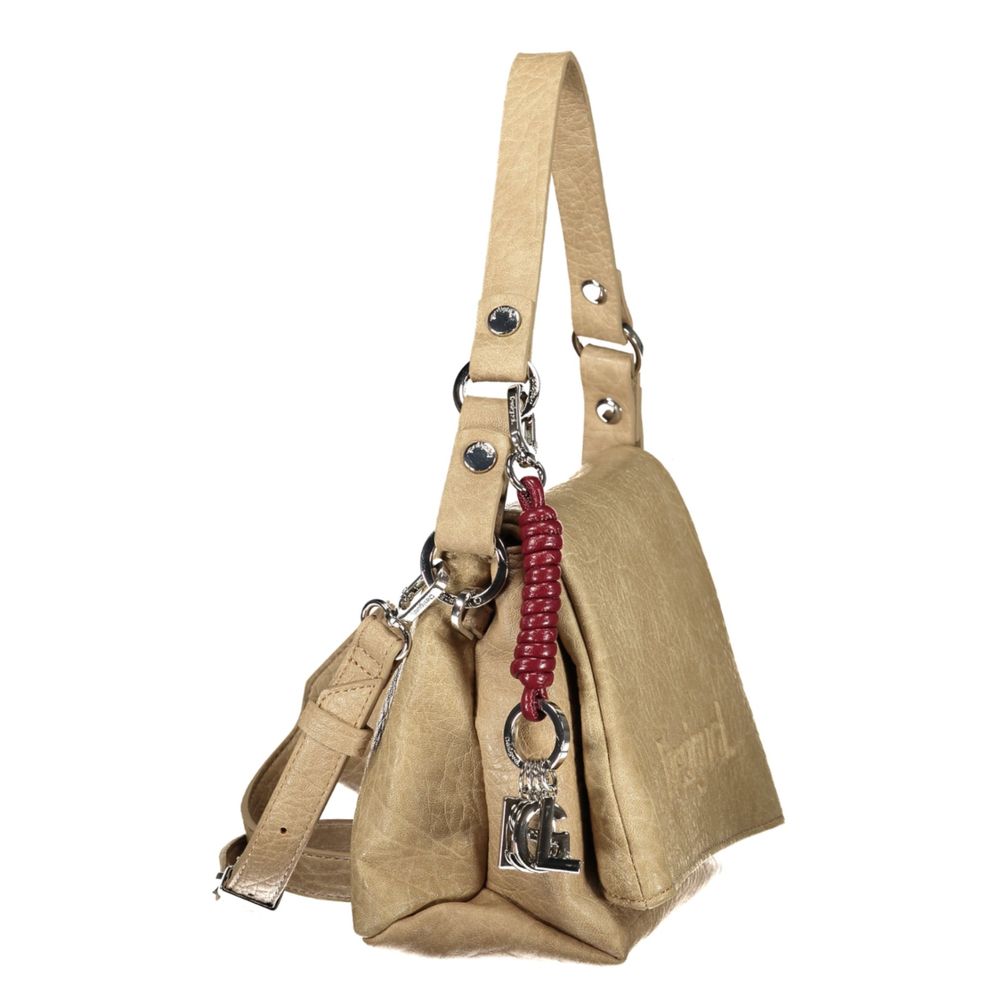 Beige Damen-Handtasche aus Polyurethan mit abnehmbarem Gurt und Fächern Desigual