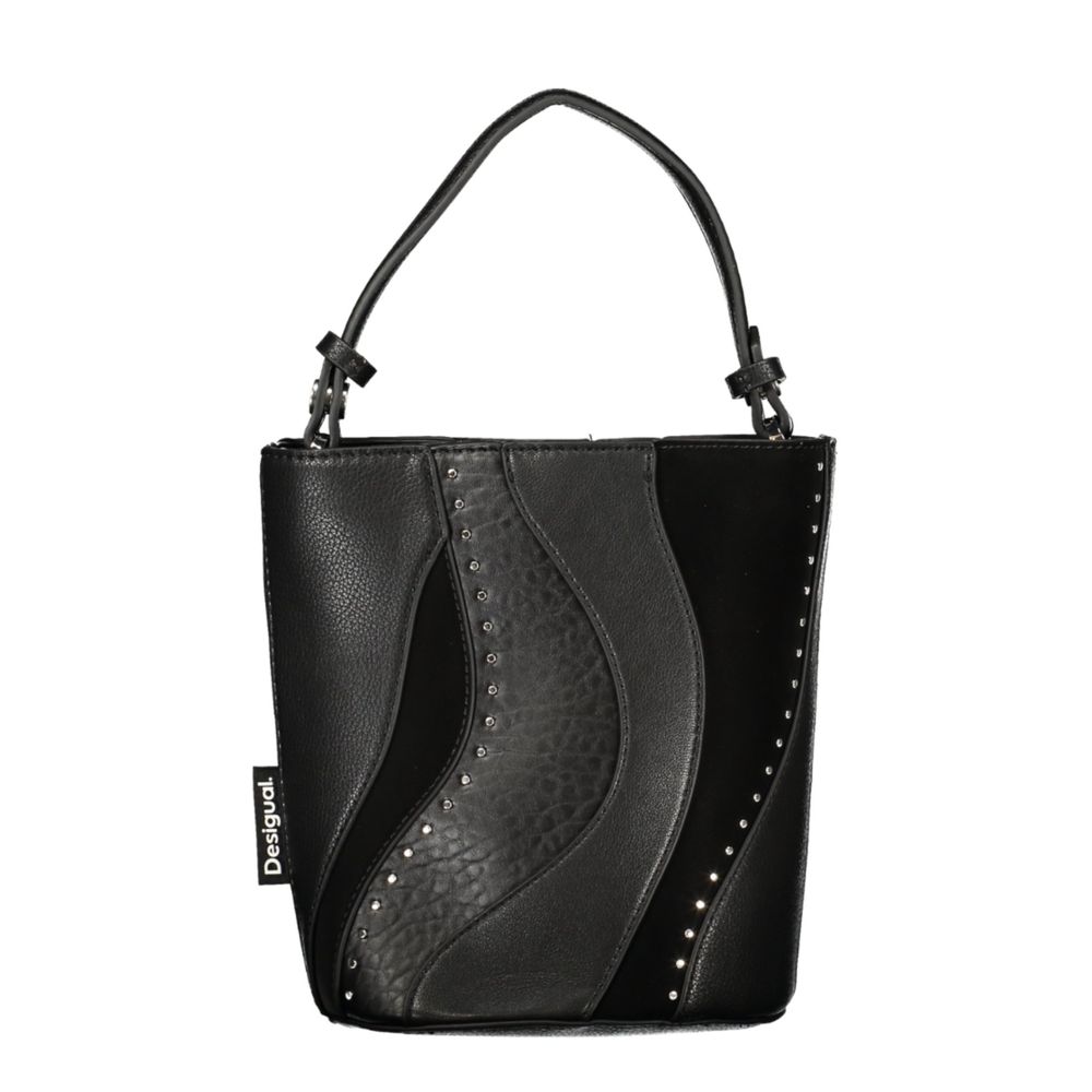 Damen-Tasche aus schwarzem Polyurethan mit Schultergurt und Innentasche Desigual