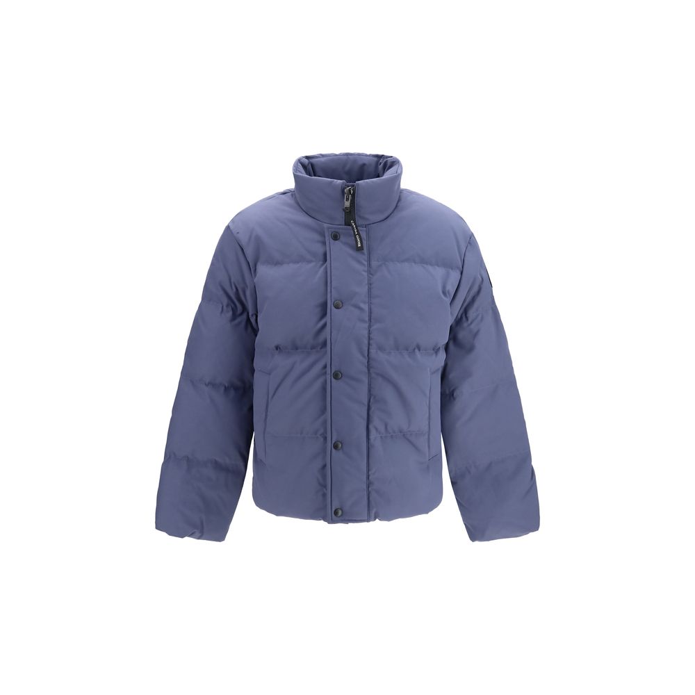 Blaue Jacke aus recyceltem Polyester in voller Länge