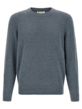 Strickjacke aus Alpakawolle und Leder in Blau