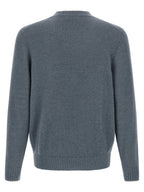 Strickjacke aus Alpakawolle und Leder in Blau