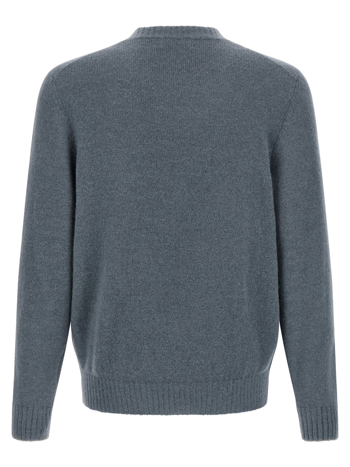 Strickjacke aus Alpakawolle und Leder in Blau