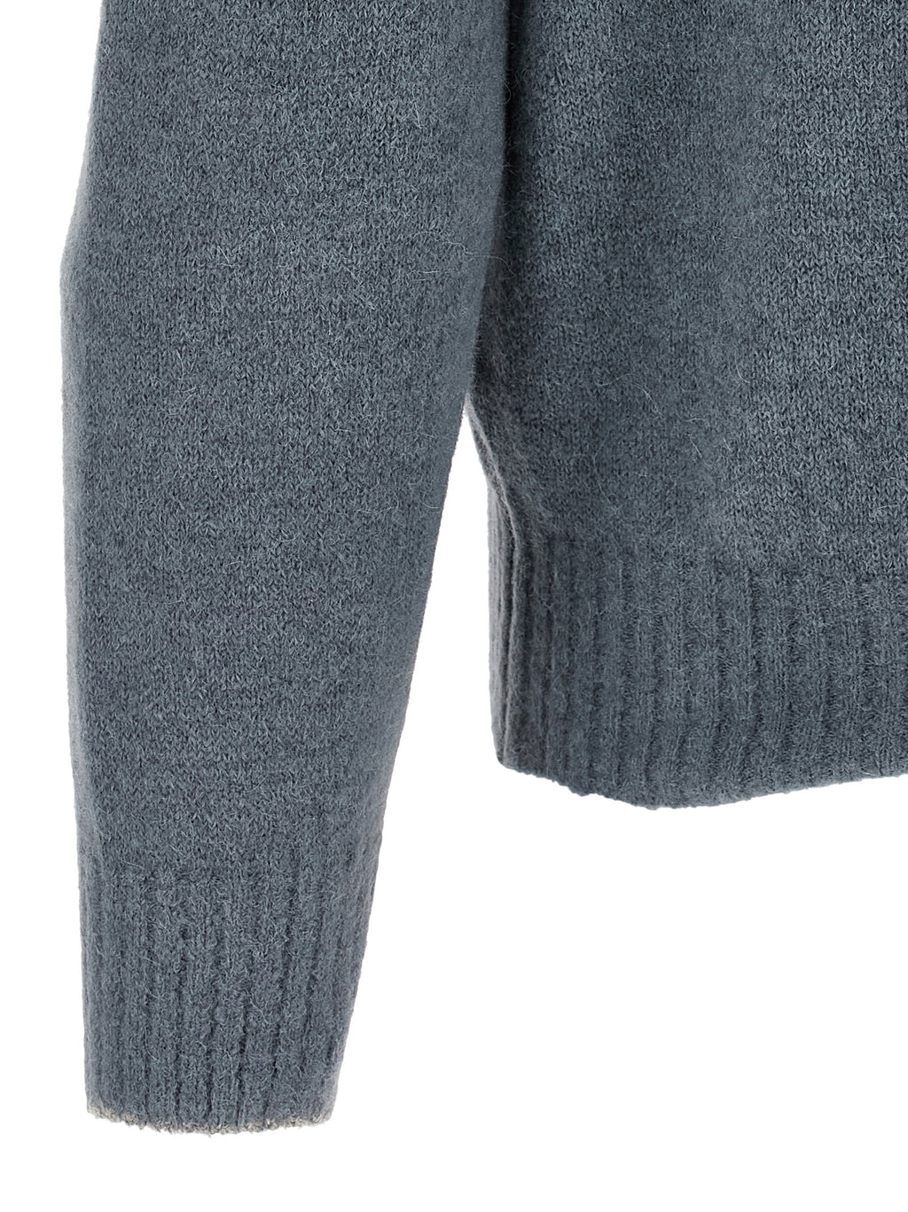 Strickjacke aus Alpakawolle und Leder in Blau