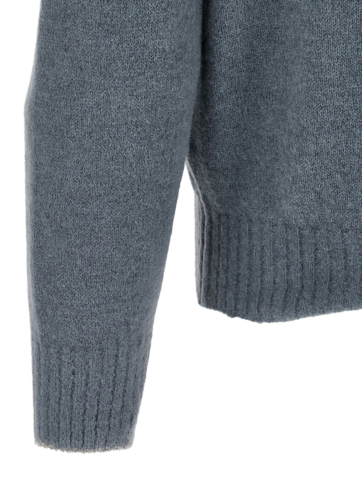Strickjacke aus Alpakawolle und Leder in Blau