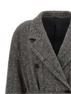 Grauer Mantel aus Alpaka und Leder