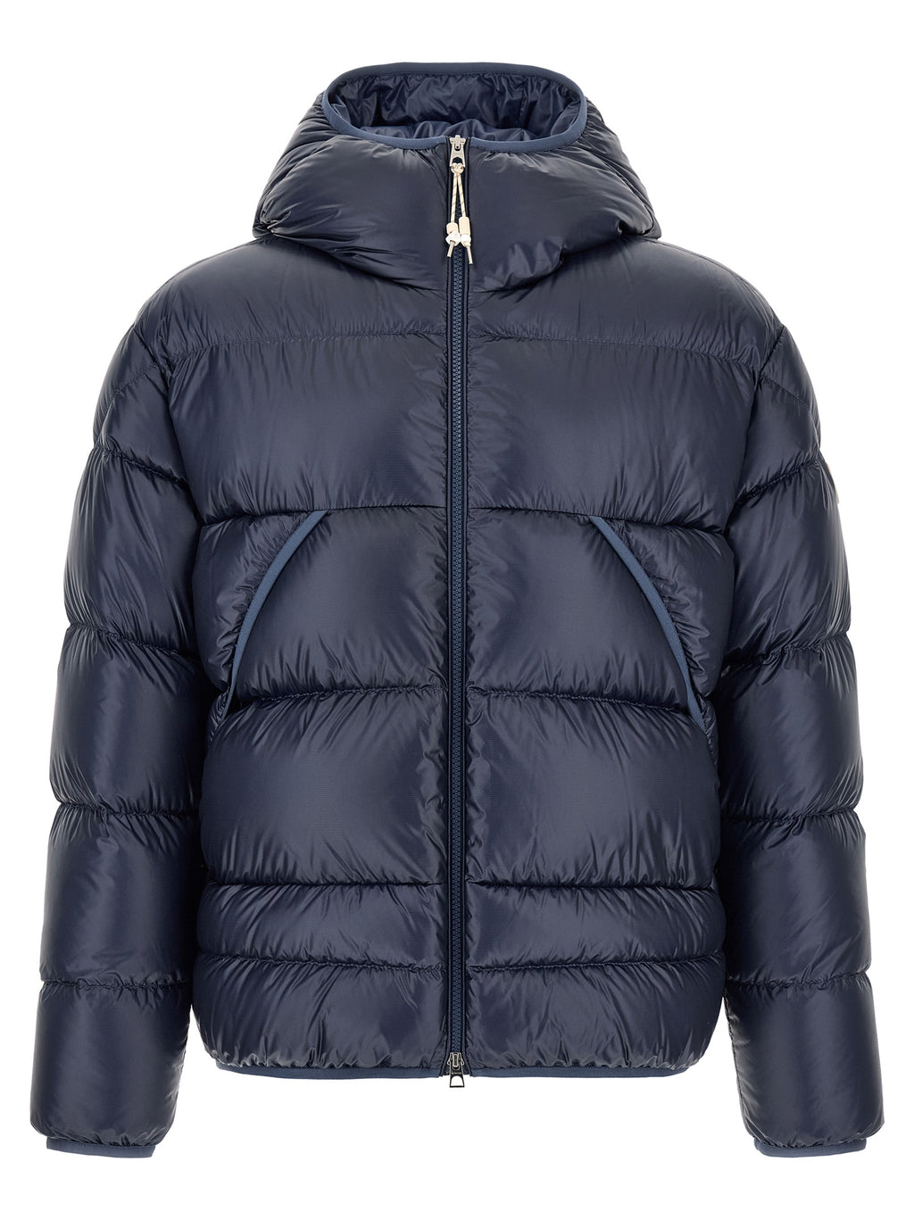 Blaue Polyamid-Jacke in voller Länge