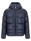 Blaue Polyamid-Jacke in voller Länge