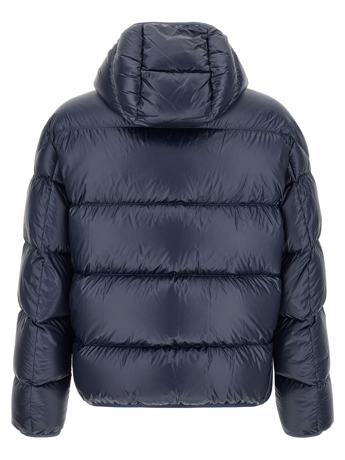 Blaue Polyamid-Jacke in voller Länge