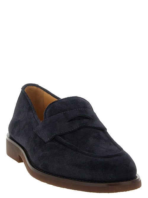 Brunello Cucinelli Blaue Slipper aus Kalbsleder