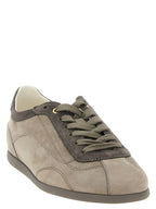 Graue Kalbsleder Low-Top-Sneaker
