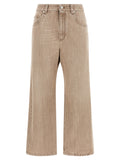 Beige Baumwoll-Jeans im Cropped-Schnitt