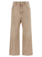 Beige Baumwoll-Jeans im Cropped-Schnitt