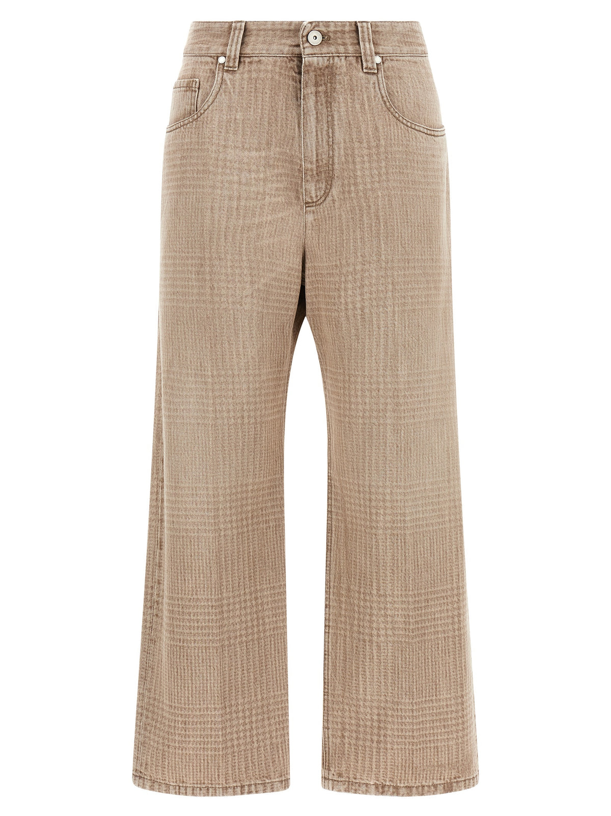 Beige Baumwoll-Jeans im Cropped-Schnitt