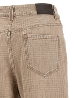 Beige Baumwoll-Jeans im Cropped-Schnitt