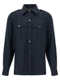 Bluse aus blauer Schurwolle
