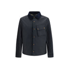 Blaue Baumwolljacke in voller Länge