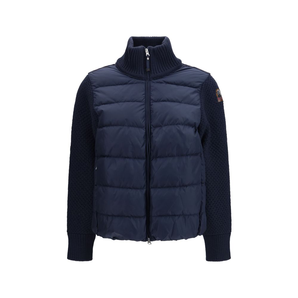Blaue Polyamid-Jacke in voller Länge