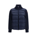Blaue Polyamid-Jacke in voller Länge