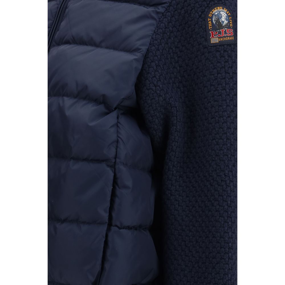 Blaue Polyamid-Jacke in voller Länge