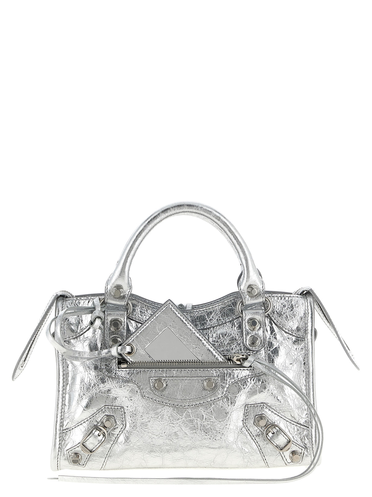 Balenciaga Silberfarbene Handtasche aus Lammleder