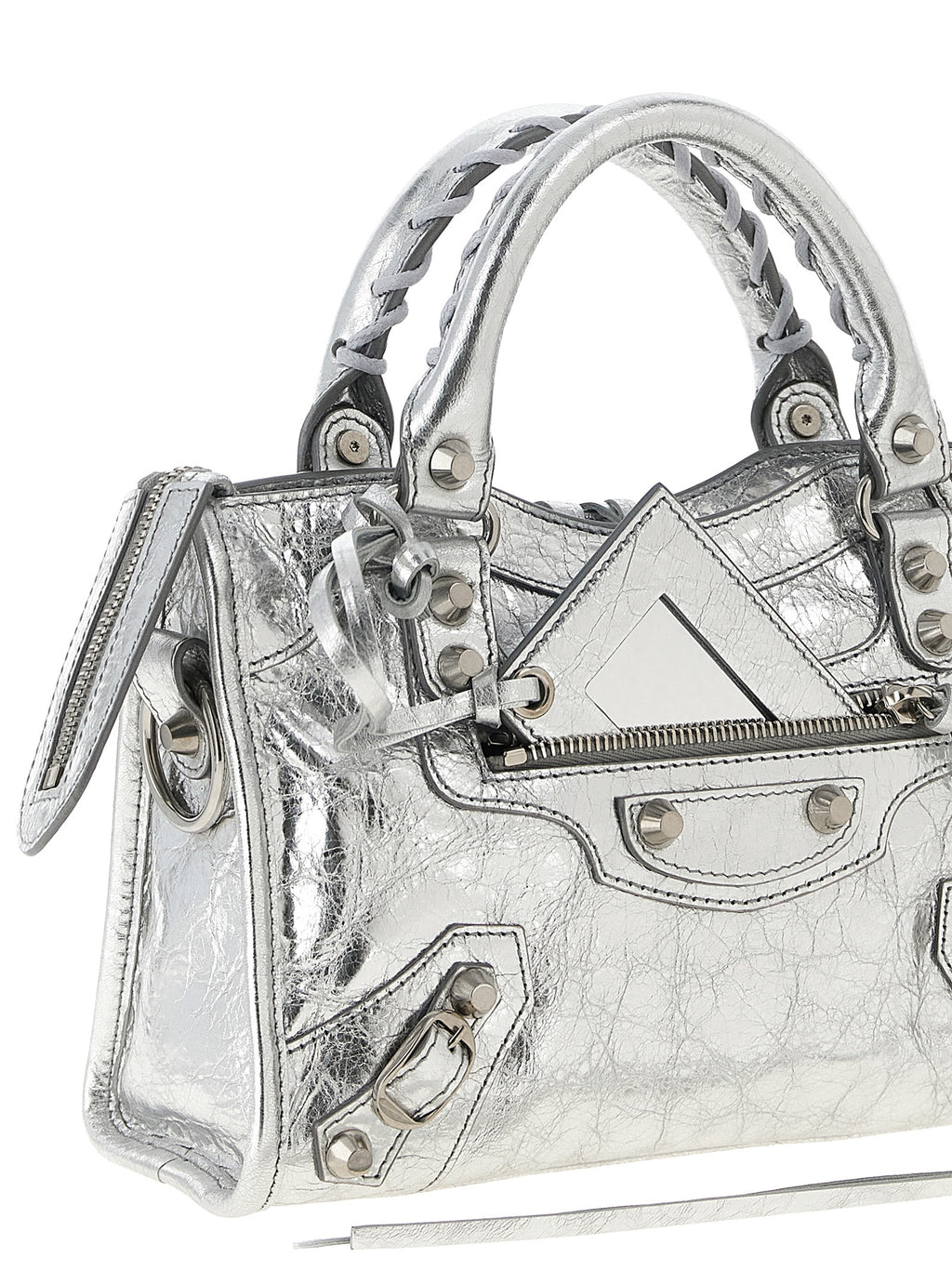 Balenciaga Silberfarbene Handtasche aus Lammleder