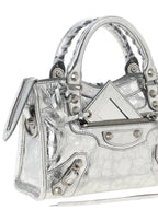 Balenciaga Silberfarbene Handtasche aus Lammleder
