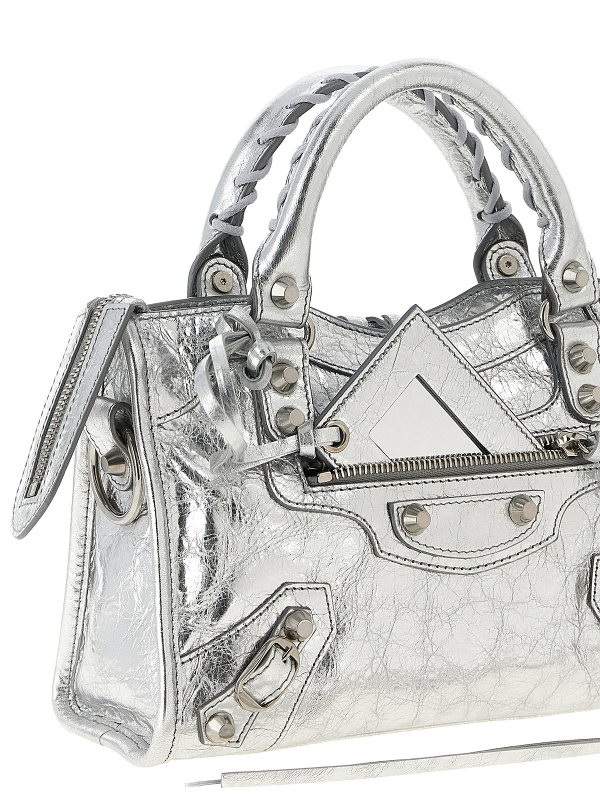 Balenciaga Silberfarbene Handtasche aus Lammleder