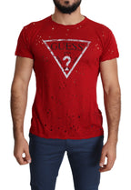 Rotes Baumwoll-Logo Print Männer Casual Top Perforiertes T-Shirt