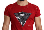 Rotes Baumwoll-Logo Print Männer Casual Top Perforiertes T-Shirt