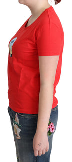 Rot bedruckte Baumwolle kurze Ärmel Tops Bluse T-Shirt